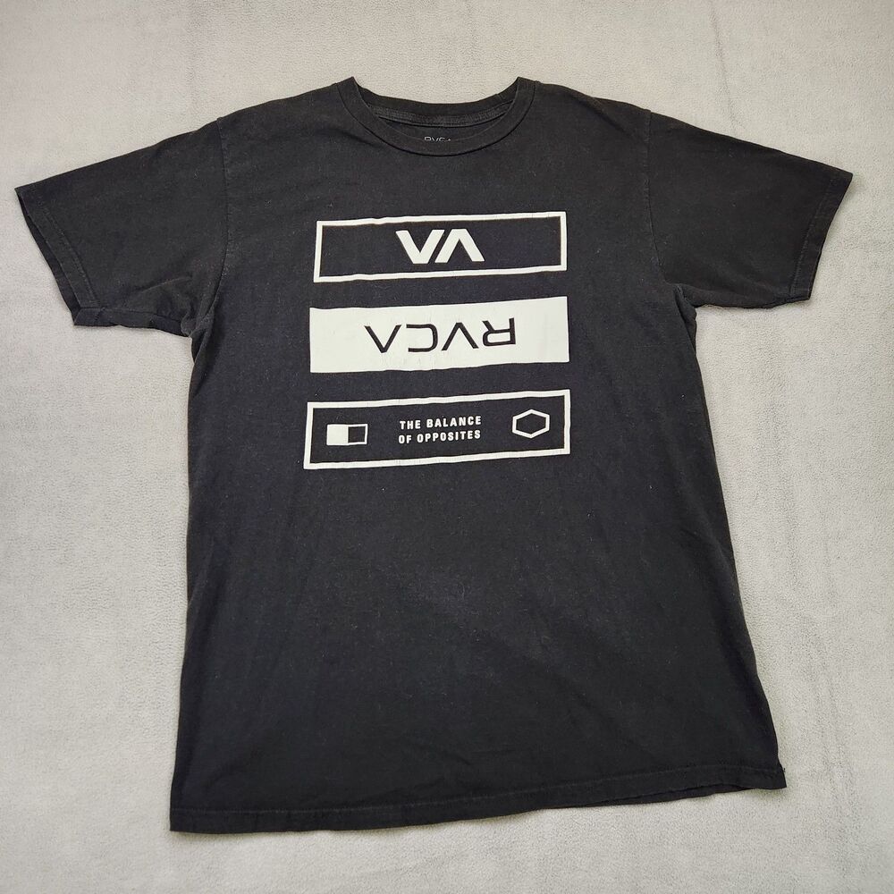 RVCA T-Shirt Men's M Black Short Sleeve‎ Logo Graphic Regular Fit Crew Cotton